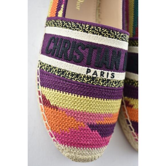 Dior Granville Patchwork Cotton Logo Embroidered Multicolor Espadrille Flat 37 - Picture 7 of 12